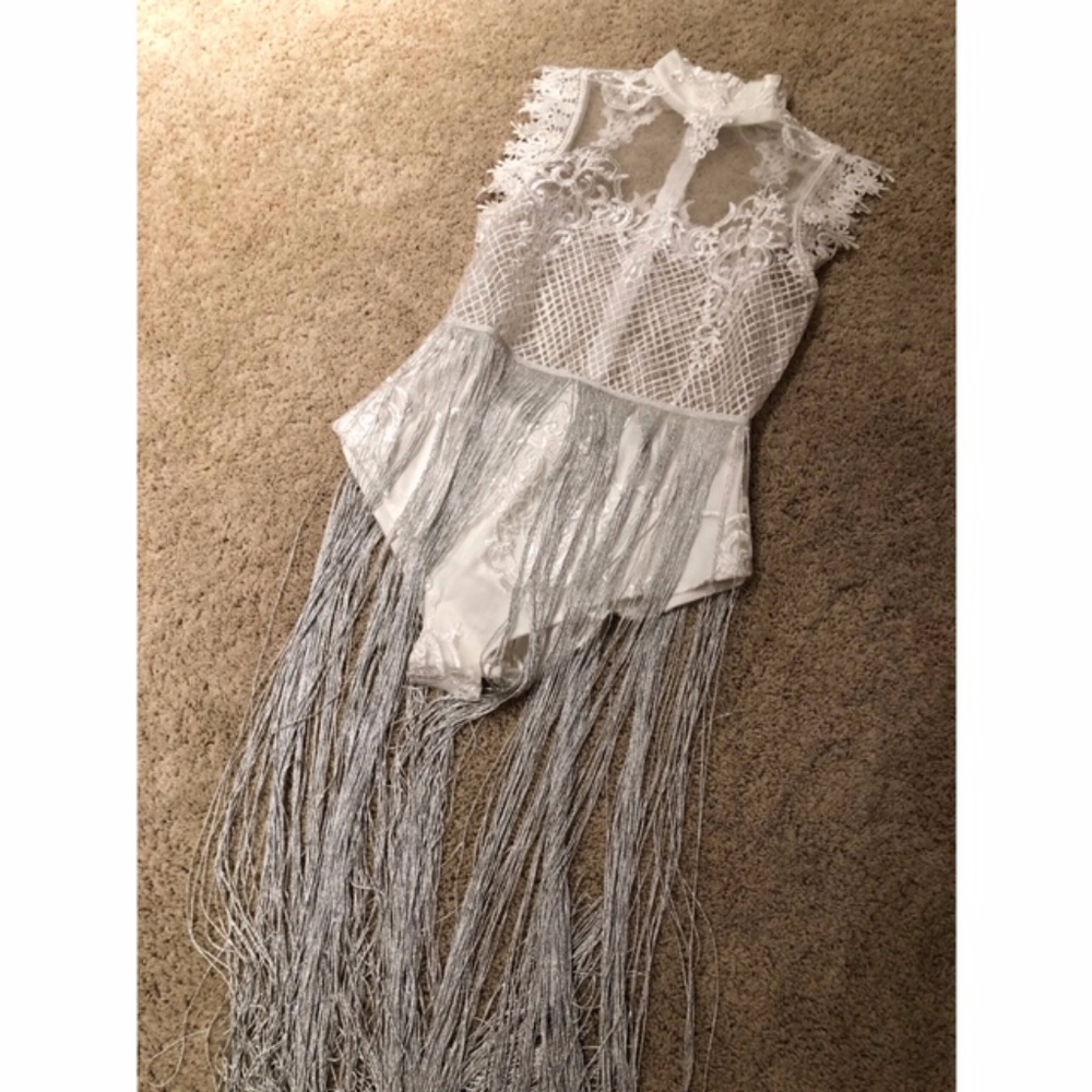 fest outfit: body suit white lace shimmer tassel ☆